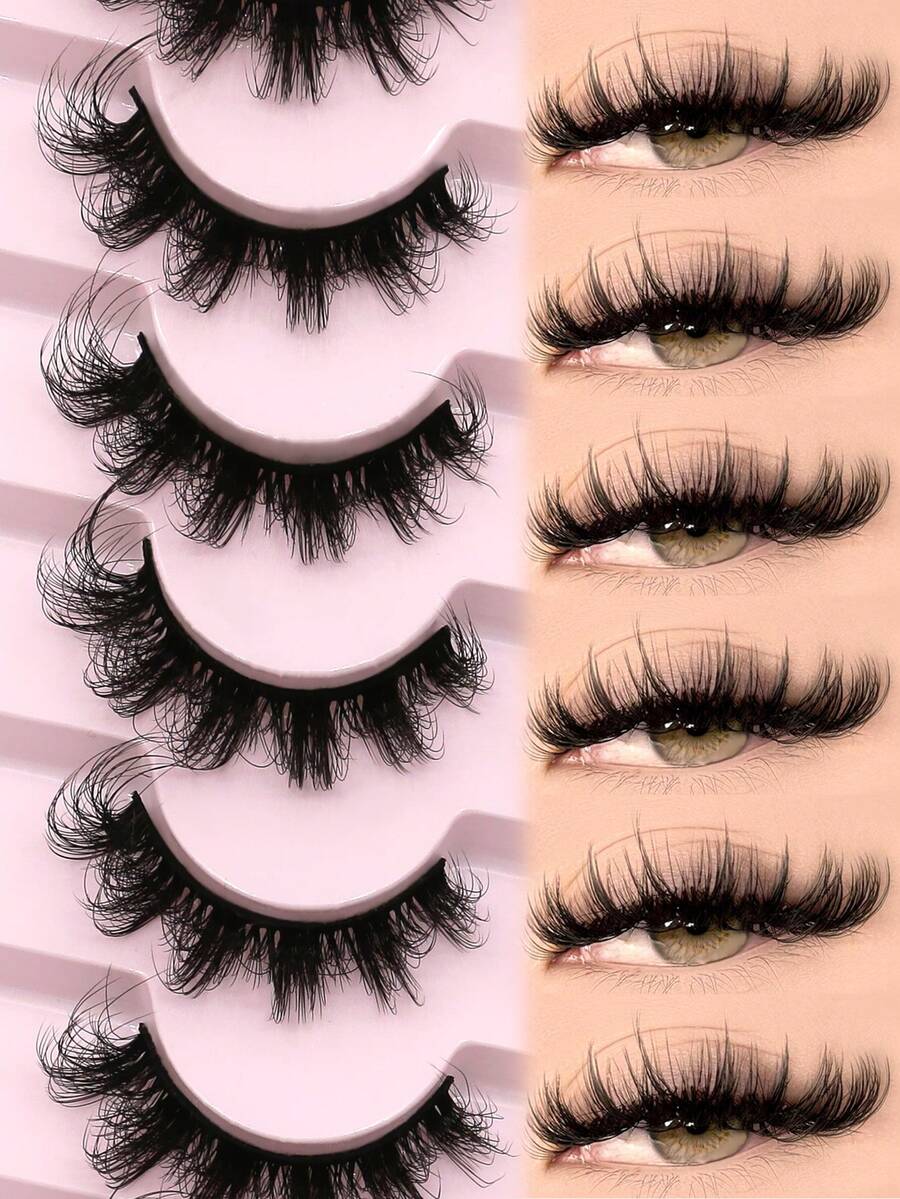 GROINNEYA 7 Pairs 3D Faux Mink Lashes Delicate Natural Eye Elongated Cat Eye Makeup Effect False Eyelashes Natural Look Volume False Lashes Wispy Spiky Fake Lashes Dramatic Full Strip Lashes,Travel Essentials Makeup Tools Reusable Most Eye Shapes(Z-A5) - Black - View 1