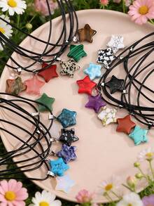 1/2/3/4/5/10/50个随机简约五角星吊坠项链，个性化嘻哈颈链，波西米亚星形项链配饰 - 彩色 - 查看 3