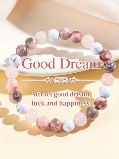 YAUKIA 1Pc Women'S Bohemian Natural Stone Bead Bracelet, Stretch Jewelry, Yoga Bracelet,Handcrafted With Howlite,Rose Quartz, It'S Perfect For Attracting Beautiful Dreams, Luck, And Happiness.Suitable For Everyday Wear And As A Gift.