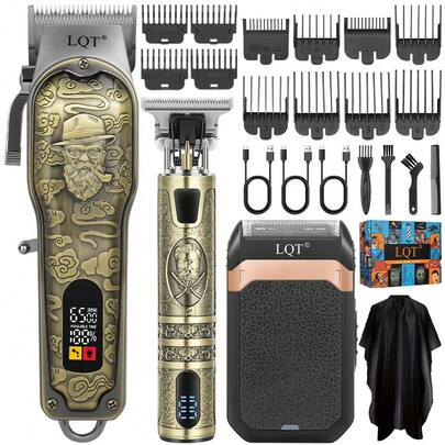  LQT 3pcs/1pc Men's Grooming Kit - Rechargeable Hair Clipper, Beard Trimmer, Electric Shaver, Wireless Multi-Function Haircut Set, USB Charging, With Guide Comb, Ideal For Home Haircut, Beard Styling And Personal Care, Great Gift For Father's Day