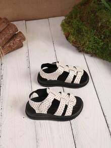 Infant Casual Hook And Loop Woven Sandals, Sparkling Crystal Fabric - Beige - View 2