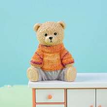 Cute Teddy Bear Statues With Knitted Sweaters, Small Resin Ornaments For Desk & Shelf - A - View 20