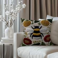 4件套3D向日葵印花毛绒抱枕套，柔软面料，饰有蜜蜂和雏菊图案，可水洗，45x45厘米，适用于卧室或客厅沙发（不含枕芯） - 彩色 - 查看 4