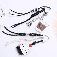 2 Pieces Of Leather Creative Ice Cream Coffee Cup Hand Woven Lanyard Car Keychain Keychain Bag Pendant - Multicolor - View 6