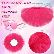 1pc 5-Layer Heart Shaped Tulle Tutu Skirt, Ballet Dance Skirt For Women And Girls Party Dance - Rose Red + Heart-shaped Glasses - View 4