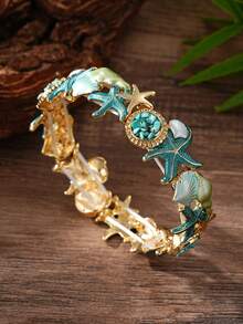 Cring Coco 1. Vòng tay nữ bằng hợp kim kẽm, kiểu dáng thanh lịch, cổ điển, phong cách Bohemian, hình sao biển màu xanh hồ, hình vỏ sò, thuộc dòng sản phẩm đại dương, vừa vặn hoàn hảo với cổ tay của bạn. Thích hợp cho mọi mùa và đeo hàng ngày, đa năng cho các buổi tiệc sang trọng, liên hoan, Ngày Valentine, Ngày của Mẹ, sinh nhật và các ngày lễ. - Kiểu sao biển - Xem 11