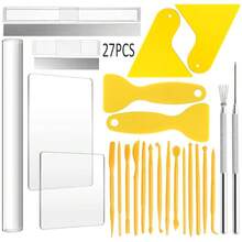 27pcs Ceramic Art Tools Set, Clay Sculpting Acrylic Rods & Modeling Board - 27-piece Pottery Tool Set K - View 1
