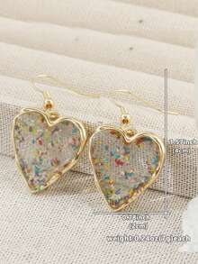 手工压花树脂耳环，经典树脂花片耳环，欧式耳钉，心形亮片吊坠耳环，花朵耳环，树脂耳环，花朵树脂水滴耳环 - 彩色 - 查看 5