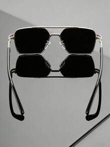 Men's Classic Black & Gold Double-Bridge Aviator Fashion Glasses, Fashionable, Parisian Street Style - Multicolor - View 5