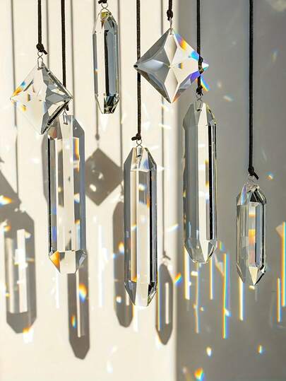 7pcs Beautiful Transparent Clear Crystal Prism Suncatchers, Rainbow Maker Suncatchers For Hanging Decoration On Windows, Balcony, Kitchen, Garden, Ideal Gift For Valentine's Day, Easter, Mother's Day