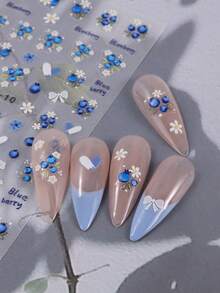 2片5D立体蓝莓美甲贴纸，可爱水果雏菊花装饰贴纸，自粘蓝莓滑贴DIY美甲配件，适合春夏两季 - 彩色 - 查看 9