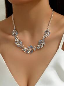 1件橄榄叶造型吊坠项链，休闲优雅，适合婚礼派对，长链项链 - 彩色 - 查看 1