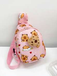 水豚斜挎包，卡通印花胸包，男女通用迷你背包，多功能小号单肩包 - 彩色 - 查看 12