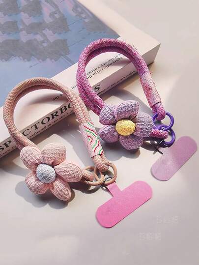 Floral Phone Lanyard Short Braided Wristband, Retro Auspicious Cloud Outdoor Camera Strap, Sturdy Key Chain