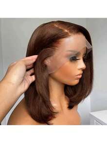 16 Inch 180% Density Glueless Wear And Go Wigs Human Blended Hair For Women 13x4 Lace Front Wigs Human Blended Hair 180 Density Bone Straight Brazilian Human Blended Hair HD Lace Front Wigs Pre Plucked With Baby Hair Edges Straight Lace Frontal Wigs Human Blended Hair Brown - Brown - View 4