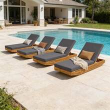 Sillón Reclinable de Madera de Acacia en Forma de Barco con 3 Posiciones de Reclinación - Acabado en Teca, Tumbona para Patio Exterior, Jardín, Piscina - Capacidad de 300 libras - GRIS OSCURO + Madera de Acacia + Tela + Espuma - Ver 6
