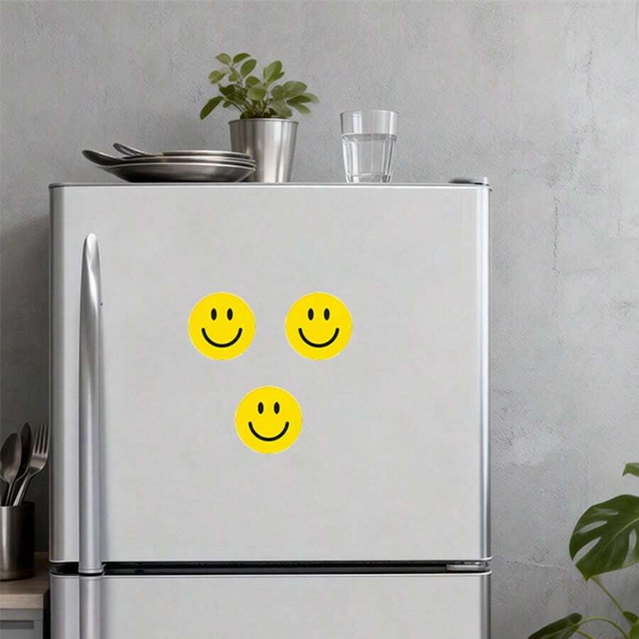 Classic Yellow Smiling Face Round Magnet: Two Black Dots & Curved Arc Smile, High-Contrast & Clean Lines – A Touchable Icon Of Happiness For Your Fridge - Classic Yellow  Face - View 1