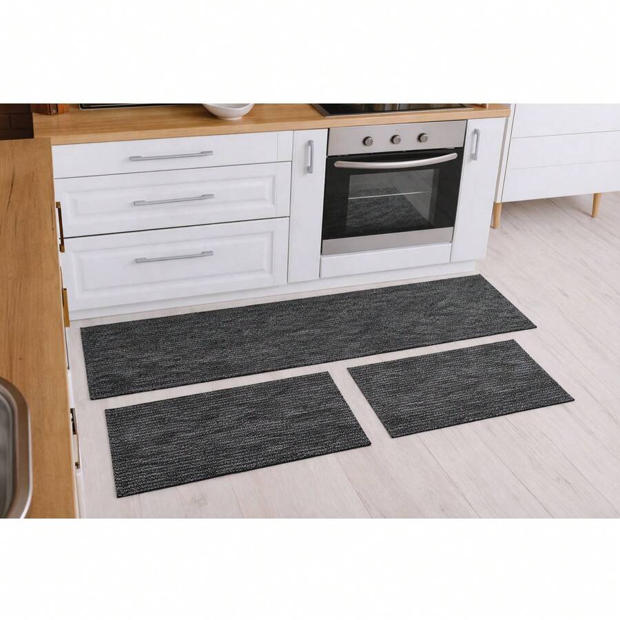 3-Piece Decorative Non-Slip Kitchen Runner Rug Set - Negro mixto - Ver 1