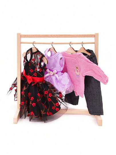 Armario de almacenamiento de perchero de ropa de muñeca de madera, adecuado para ropa de muñeca de 10-30 cm, incluye almacenamiento de ropa de muñeca, sin ensamblar, DIY (perchas no incluidas)