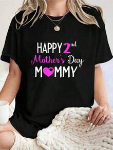 Mother's Day Happy 2nd Mommy T-Shirt Graphic Tees Women Crew Neck Short Sleeve Casual T-Shirt - Black - View 6