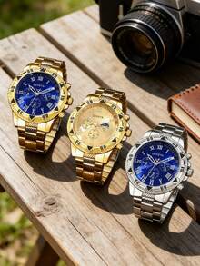 Juego de 3 piezas de relojes para hombre – Relojes de estilo empresarial versátiles, ¡perfectos para regalar! - Multicolor - Ver 2