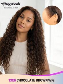 MEGALOOK Glueless 13x6 Three-Go™ Lace Front Wigs Human Hair Water Wave Natural Curly Wave #4 Chocolate Brown Glueless Wig Breathable Cap Adjustable Straps Pre Plucked Natural Hairline For Daily Wear Party Cosplay Dating Wedding Use - S4 - View 2