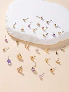 30 Pairs Elegant & Fashionable Heart, Flower, Snowflake Pattern Earrings Set, Versatile For Friends Gift, Daily, Party, Holiday Wear - Multicolor - View 3