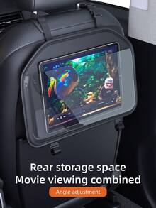 DERANFU Deeran Minimalist Black Leather Car Seat Back Storage Bag, Multi-Functional Rear Seat Organizer, Universal Fit - A - View 2