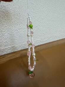 Pearl & Peach Blossom Handmade Beaded Phone Lanyard, Handmade Beaded Phone Case Strap, CCD Camera Pendant - Pink - View 2