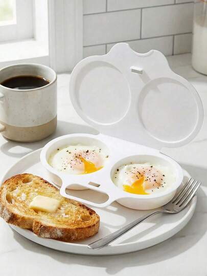 1个白色水煮蛋器，微波炉煮蛋器，双层蛋杯带隔热底座，双腔不粘水煮蛋器带盖，水煮蛋器，节省空间的早餐烹饪工具，适合家庭、办公室和宿舍使用 - 易于清洁的厨房小工具，可赠送给父母、家人、妻子、丈夫、同学、同事、邻居、烹饪爱好者，母亲节礼物、入职礼物、开学礼物、圣诞礼物