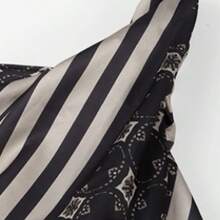 法式条纹印花不对称领吊带背心，修身显瘦设计，夏季不对称无袖上衣 - 黑色 - 查看 10