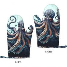 Guantes de horno impresos de pulpo fresco, resistentes al calor, guantes de cocina de silicona antideslizantes, guantes de cocina para hornear, guantes de barbacoa, 1 par - 1 - Ver 2