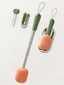 3pcs Bottle Brush Set, Expandable Sponge Cup Brush, Household & Travel Convenient 3-In-1 Cup Lid & Crevice Brush, Collapsible & Portable - Multicolor - View 2