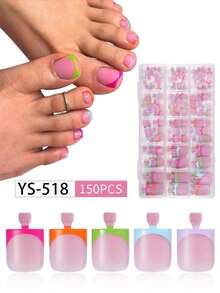 150Pcs/Box Pink Toe Nail Press On Square French Tips Toe Press On Nails Pre-Designed Soft Gel Thick False Toenail Extension Acrylic Full Cover Fake Toenails Nail Supplies Nails SDRD - 棺材 - 查看 13