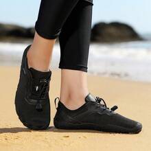 Zapatos de agua de secado rápido para mujer, parte superior de tela a rayas transpirable, zapatos para deportes y fitness de 4 estaciones, ligeros, de punta abierta para playa, senderismo, ciclismo con suela de goma e interior de tela - Negro - Ver 3