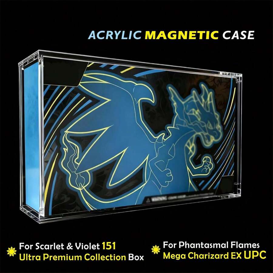Hộp trưng bày acrylic dày 5mm, thiết kế nắp từ tính trong suốt cao, tương thích với hộp sưu tập TCG 151 UPC và Mega Zard EX UPC. - Trong sáng - Xem 1