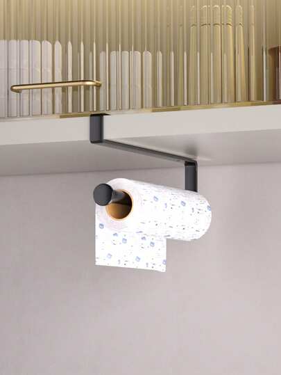 1 buc Suport pentru prosoape de hârtie sub dulap, Cârlig de depozitare pentru dulap, Nu necesită găurire, Economisește spațiu, Suport metalic modern pentru prosoape de hârtie, Gros și durabil, Colțuri rotunjite și Design cu cârlig înalt, Organizare bucătărie