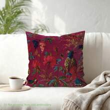 1pc Burgundy Hummingbird & Floral Print Pillow Cover [No Pillow Insert], 17.7*17.7in(45*45cm), [Single-Sided Printing], Made Of Polyester, Vintage European Style Cushion Cover For Sofa, Bed, Living Room, Bedroom, Car, Office, Hotel Decoration, Suitable For All Seasons, Perfect Gift For Family And Friends - Multicolor - View 4