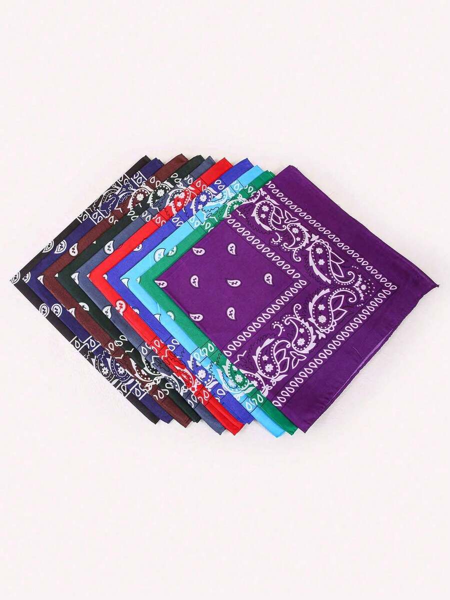 4pcs Polyester Cashew Flower Bandana, Unisex Hiphop Outdoor Cycling Headwrap Scarf - Dark Color Combination - View 1