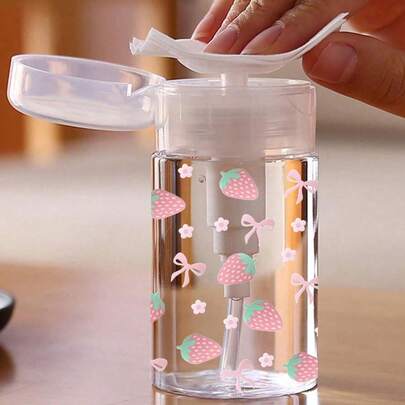 Pink Bow Strawberry Pattern Refillable Travel Bottle, Makeup Remover Dispenser Bottle With 3.38oz/6.76oz Portable Pump Head, Suitable For Nail Polish Remover, Toner And Makeup Remover, Round Top Design, Hand Wash, Reusable, Makeup Remover Bottle, Mother's Day Gift, Essential For Spring And Summer
