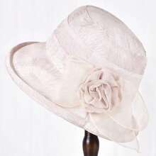 1pc Floral Decor Wide Brim Hat, With Natural Pleated Brim Edge Design, Featuring A Matching 3D Flower Decoration On The Side, Vintage Elegant Style, Suitable For Retro-Inspired Outfits Like British Vintage Look, Decorative And Practical For Sun Protection.,Beach,Travel - Fisherman's Hat - View 6