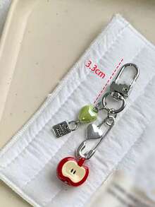 1pc Handmade Fruit Series Apple Phone Charm, Cute Niche Heart Beaded Keychain For Women - Multicolor - View 3