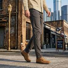 Sapatos Casuais e de Negócios em Couro Legítimo, Parte Superior em Pele de Porco com Sola Antiderrapante, Adequado para Ocasiões Casual Business no Outono/Inverno, Fácil de Limpar - caqui - Visão 7