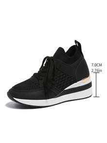 Women's Trending Breathable Platform Sneakers, New Cross-Border Plus Size Casual Sports Shoes - Black - View 7