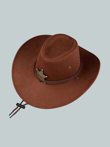 1pc Brown & Black Cowboy Hat, Suitable For Halloween, Weddings, Unisex, Versatile Style, Suitable For Holidays, Vacation And Parties - Multicolor - View 10