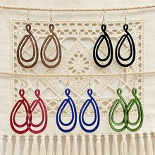 5 Pairs/Set Minimalist Hollow Geometric Wooden Pendant Earrings, Bohemian Style Versatile Retro Vacation Wooden Earrings, Suitable For Women's Daily Casual Wear, Holiday Gifts, Lightweight Unique Personalized Earrings - Multicolor-a - View 13