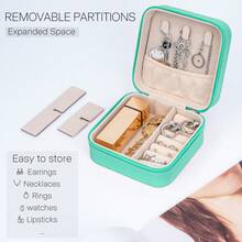 Caja de almacenamiento y exhibición portátil y mini para joyas, pendientes, collares, pulseras y anillos, organizador de viaje de cuero para joyas - Multicolor - Ver 10