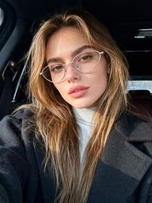 1pc Retro Personalized Metal Cat Eye Fashion Glasses, Elegant Street Style Versatile Fashion Glasses For Women - Silver Frame Gradient Mercury - View 1