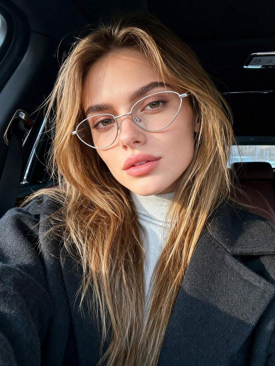 1pc Retro Personalized Metal Cat Eye Fashion Glasses, Elegant Street Style Versatile Fashion Glasses For Women - Silver Frame Gradient Mercury - View 1