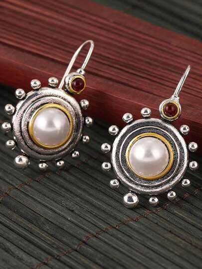 Retro Palace Style Faux Pearl Earrings, Creative Jewelry Accessory For Women's Daily And Party Wear, Perfect Gift